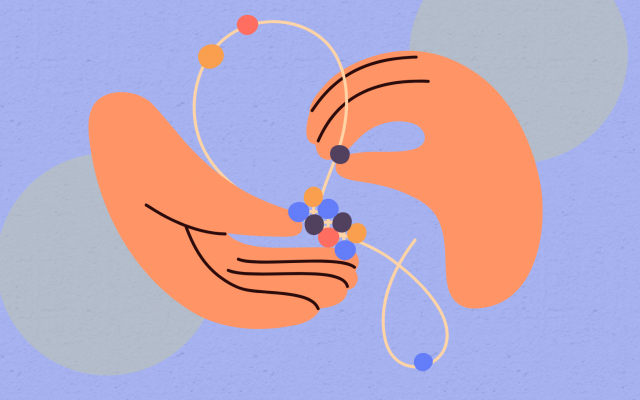 image of hands creating a beaded bracelet